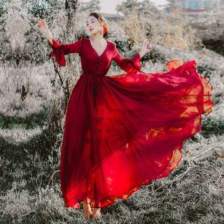 3/4-sleeve Chiffon Maxi Sun Dress