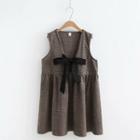 V-neck Bow Accent Pinafore Dress Dark Coffee - One Size