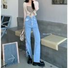 Strappy Panel Wide Leg Jeans