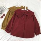 Plain Peter-pan Collar Lace-up Long-sleeve Blouse