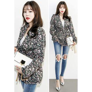 Strap-waisted Floral-patterned Jacket