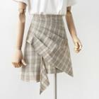 Asymmetric Shirred Plaid Mini A-line Skirt