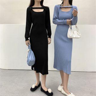 Open Front Cardigan / Sleeveless Knit Midi Sheath Dress