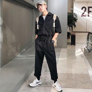 Elbow-sleeve Cargo Jumpsuit