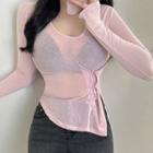 Long-sleeve Sheer Fitted Top