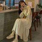 Turtleneck Long-sleeve Mesh Top / Long-sleeve Midi Dress