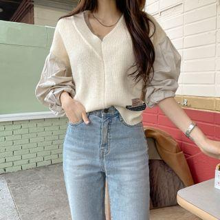 Drawstring Contrast-panel Knit Top
