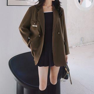 Lettering Applique Double-breasted Blazer