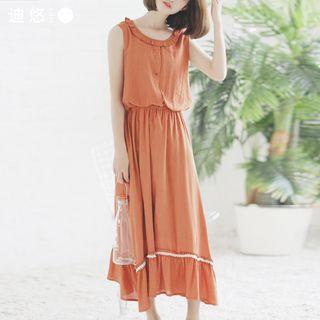 Ruffled Sleeveless Midi A-line Dress