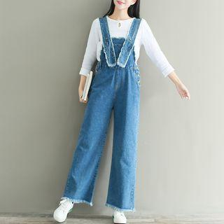 Frayed Hem Denim Jumper Pants