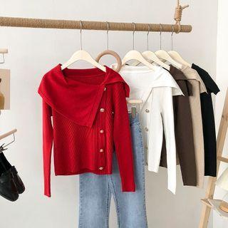 Large Lapel Threaded Knit Top