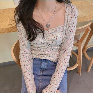 Long-sleeve Floral Cardigan / Camisole