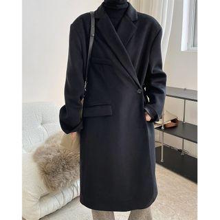 Notch Lapel Midi Single Button Coat