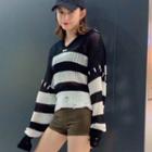 Perforated Knit Hoodie Stripes - Black & White - One Size