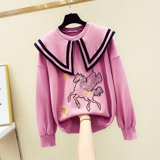 Unicorn Print Sailor-collar Pullover