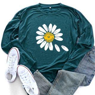 Daisy Round-neck Long-sleeve Large Size T Shirt