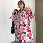 Elbow-sleeve Floral Blouse As Shown In Figure - One Size