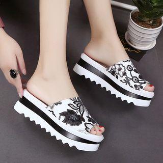 Flower Embroidered Platform Sandals