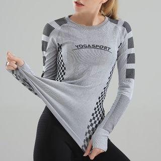 Long-sleeve Checkerboard Sports Top