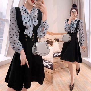 Mock Two-piece Long-sleeve Dot Print Mini Dress