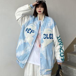 Lettering Tie-dye Baseball Jacket