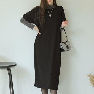 Set: Short-sleeve Midi Dress + Mock-neck Top