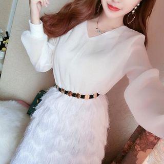 Fringed Trim Long-sleeve A-line Dress