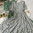 Pearl-trim Tie-back Floral Midi Dress