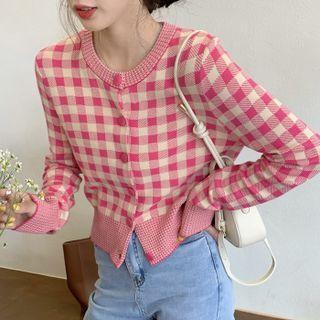 Plaid Round-neck Cardigan