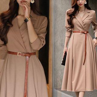 Waist-tied Lapel Coatdress