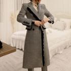 Set: Double-breasted Houndstooth Long Coat + Dress Pants