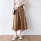 Plain Midi A-line Skirt Camel - One Size