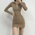 Long-sleeve Collared Half-zip Mini Bodycon Dress
