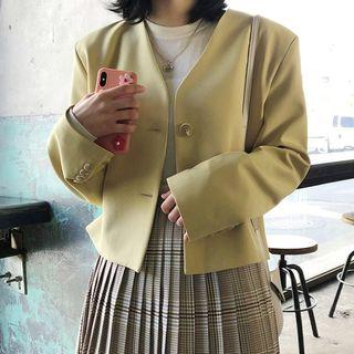 Padded-shoulder Lapelless Short Blazer