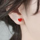 925 Sterling Silver Heart Earring 1 Pair - Red - One Size