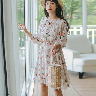 Floral Print Balloon-sleeve A-line Chiffon Dress