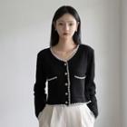 Piped Dual-pocket Cropped Cardigan