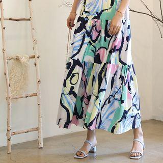 Band-waist Pattern Tiered Skirt