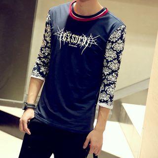 Patterned Panel 3/4-sleeve T-shirt