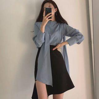 Long-sleeve Blouse / Asymmetric Mini A-line Skirt
