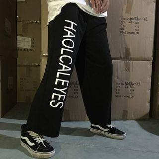 Elastic Waist Lettering Wide-leg Pants