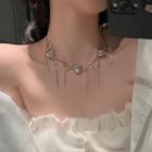 Heart Bow Alloy Choker Silver - One Size