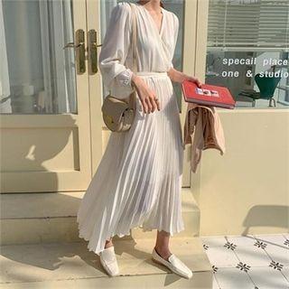 Tie-waist Pleated-hem Wrap-front Dress
