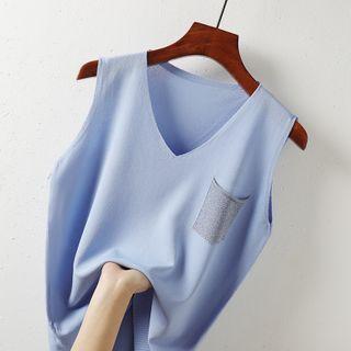 Sleeveless Pocket Detail Knit Top