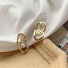 Coin Faux Pearl Asymmetrical Dangle Earring 1 Pair - Stud Earrings - Gold - One Size