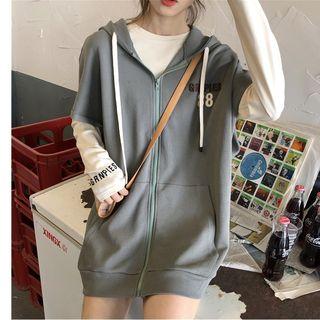 Short-sleeve Zip-up Hoodie / Lettering Long-sleeve T-shirt