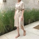 Notched-lapel Striped Shirtdress With Sash