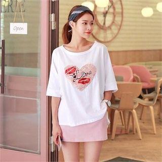Set: Elbow-sleeve Sequin T-shirt + Mini Skort