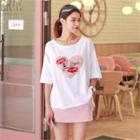 Set: Elbow-sleeve Sequin T-shirt + Mini Skort