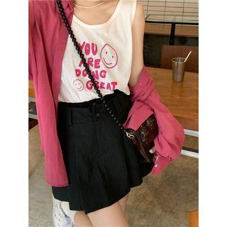 Long-sleeve Plain Loose-fit Shirt / Lettering Tank Top